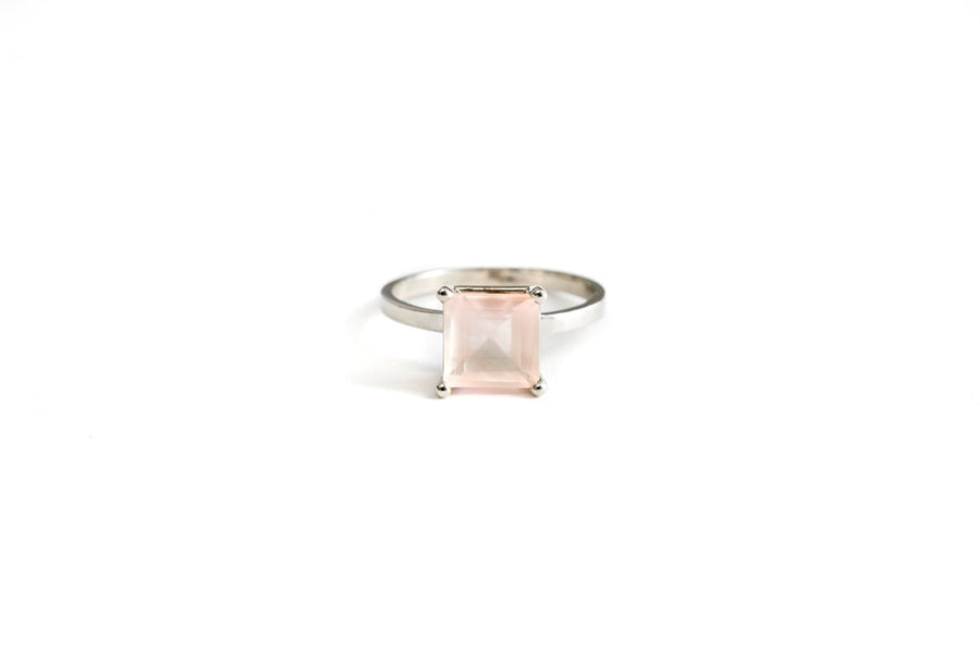 Pale Pink Rose Quartz Engagement Ring 14k White Gold - Melissa Tyson Designs