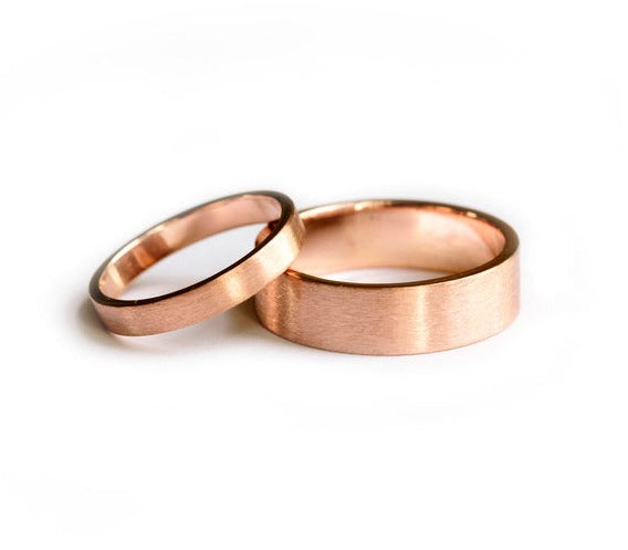 Brushed Wedding Band Set in 14k Rose Gold - Melissa Tyson Designs