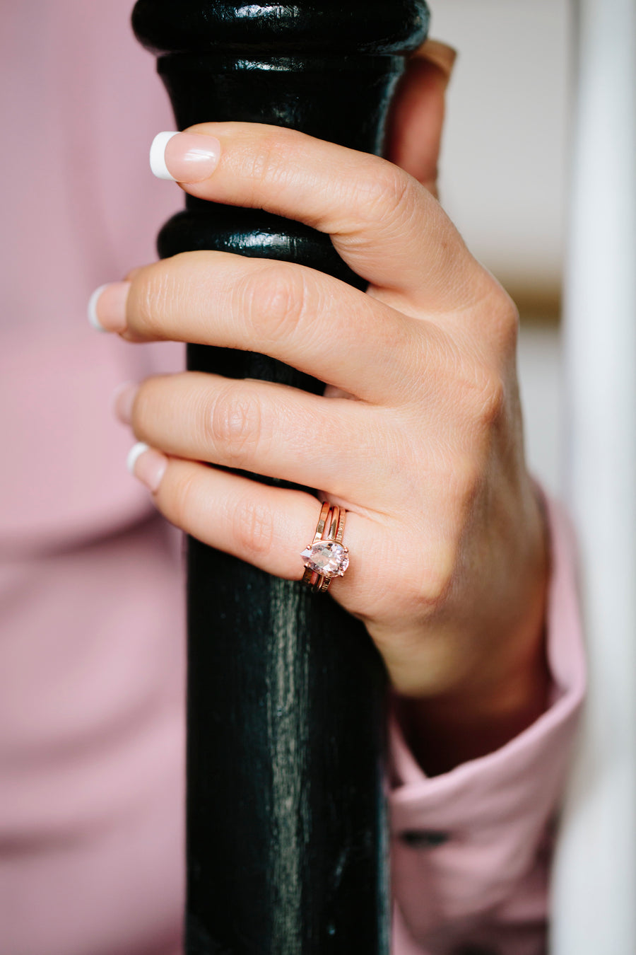Pretty in Pink Stacking Set | Pear Morganite Engagement Ring Set - Melissa Tyson Designs