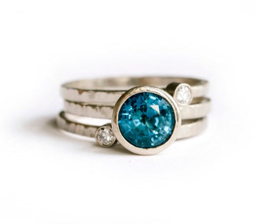 Sapphire Serine | Blue Sapphire Stacking Engagement Ring Set - Melissa Tyson Designs