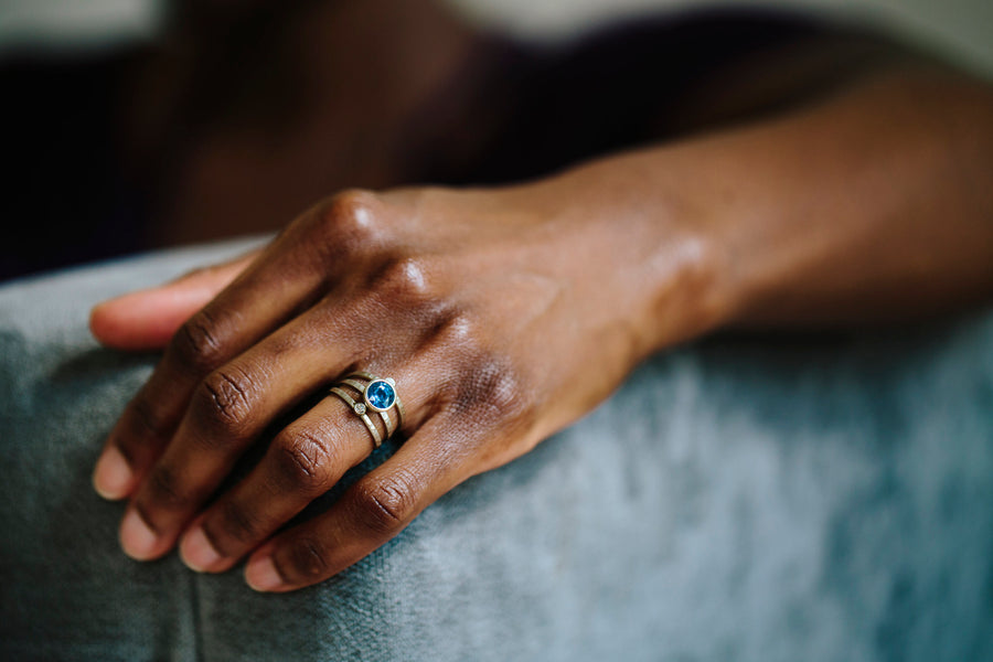 Sapphire Serine | Blue Sapphire Stacking Engagement Ring Set - Melissa Tyson Designs