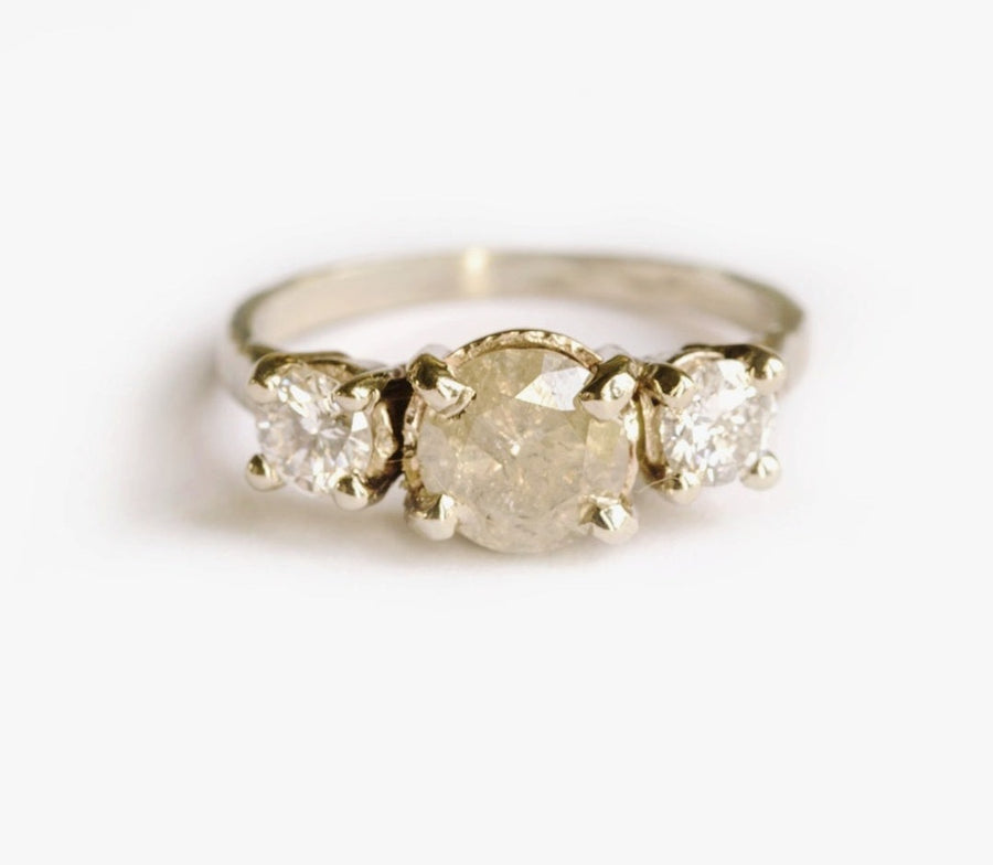 Triple Gray Diamond Engagement Ring Hammered 14k White Gold - Melissa Tyson Designs