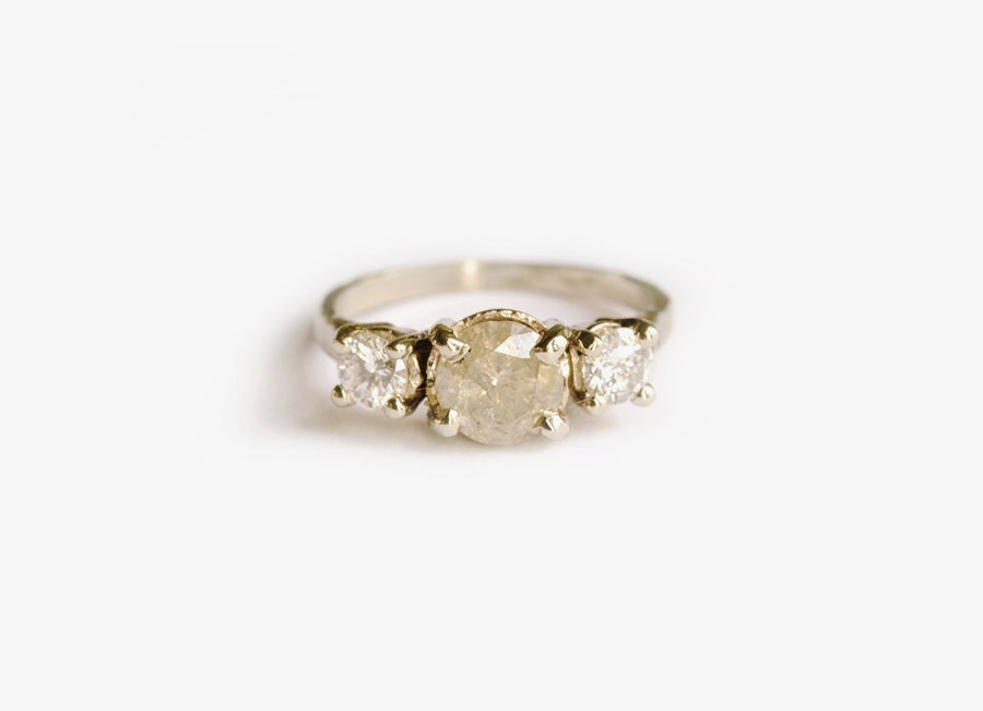 Triple Gray Diamond Engagement Ring Hammered 14k White Gold - Melissa Tyson Designs
