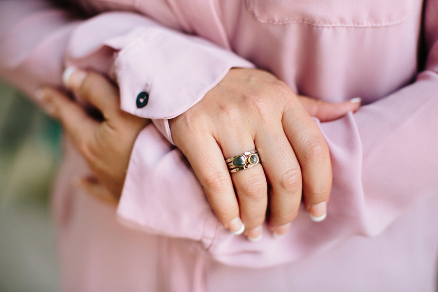 Gray Diamond Stacking Rings | Hammered Recycled 14k Gold Rose Cut Gray Diamond Stacking Rings - Melissa Tyson Designs
