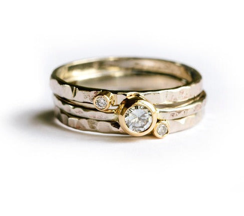 Diamond Hammered Stacking Rings - Melissa Tyson Designs