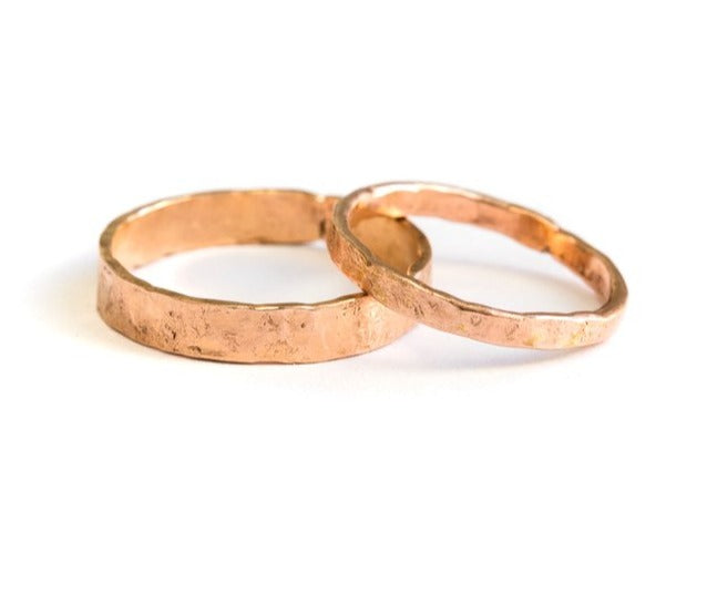 Terrain Wedding Band Set |  Hammered 14k Rose Gold - Melissa Tyson Designs