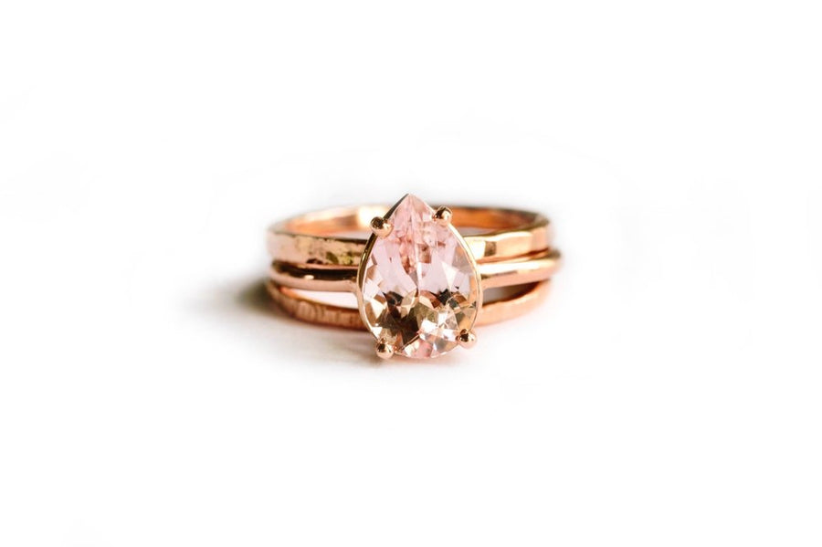 Pretty in Pink Stacking Set | Pear Morganite Engagement Ring Set - Melissa Tyson Designs