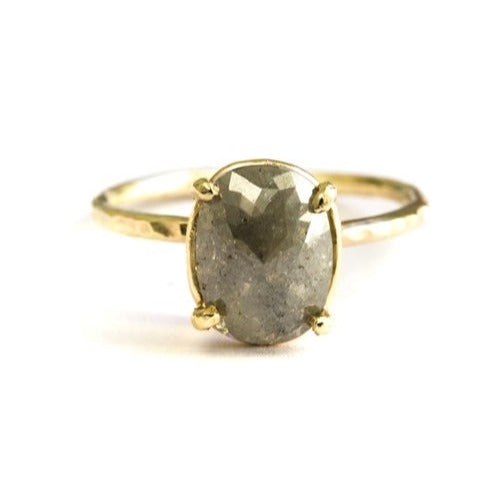 Serina | Oval Gray Diamond Engagement Ring Hammered 14k Gold - Melissa Tyson Designs