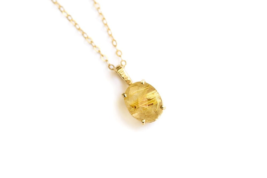 Wisp Oval Necklace | Oval Rutilated Quartz Necklace 14k Gold - Melissa Tyson Designs