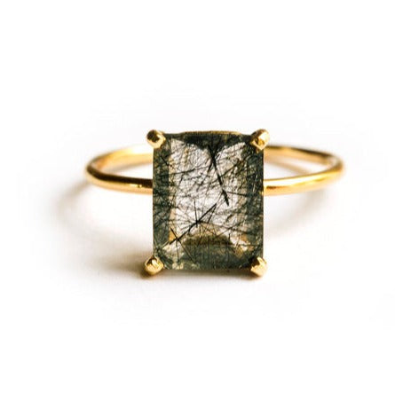 Nightshades | Black Tourmalated Quartz Engagement Ring - Melissa Tyson Designs