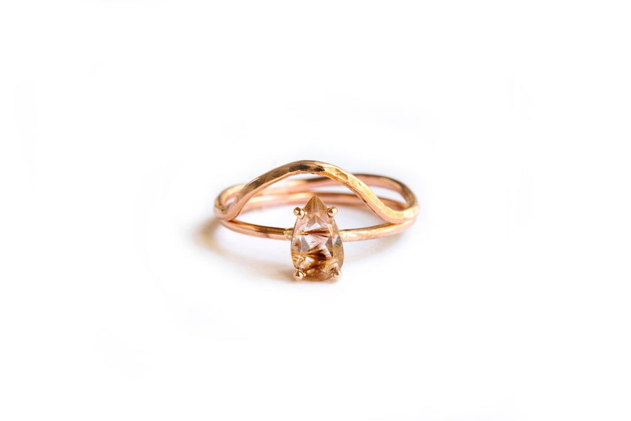 Rutilated Rainbow Set | Rutilated Quartz Pear Engagement Ring Set - Melissa Tyson Designs