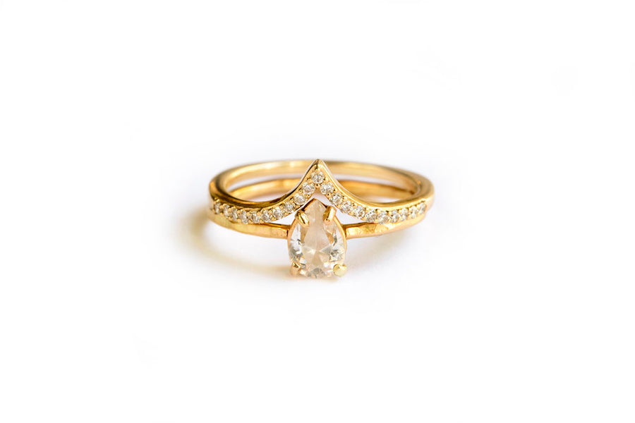 Petite Pear | Moissanite Pear and Diamond Engagement Ring Set - Melissa Tyson Designs