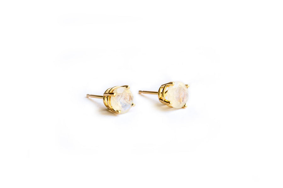 Circle Moon Studs | Circle Rainbow Moonstone 14k Gold Earrings - Melissa Tyson Designs
