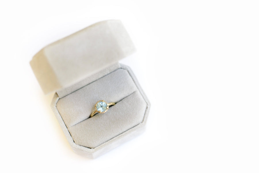 Blue Skies | Sky Blue Topaz Engagement Ring 14k Hammered Gold - Melissa Tyson Designs