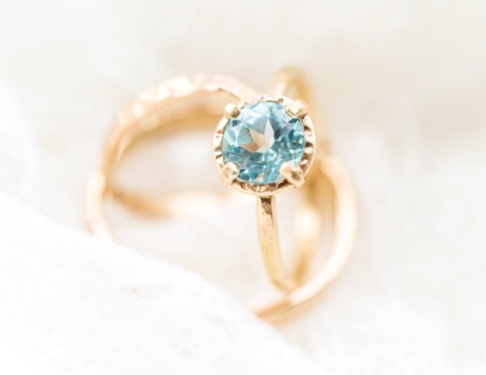 Blue Skies | Sky Blue Topaz Engagement Ring 14k Hammered Gold - Melissa Tyson Designs