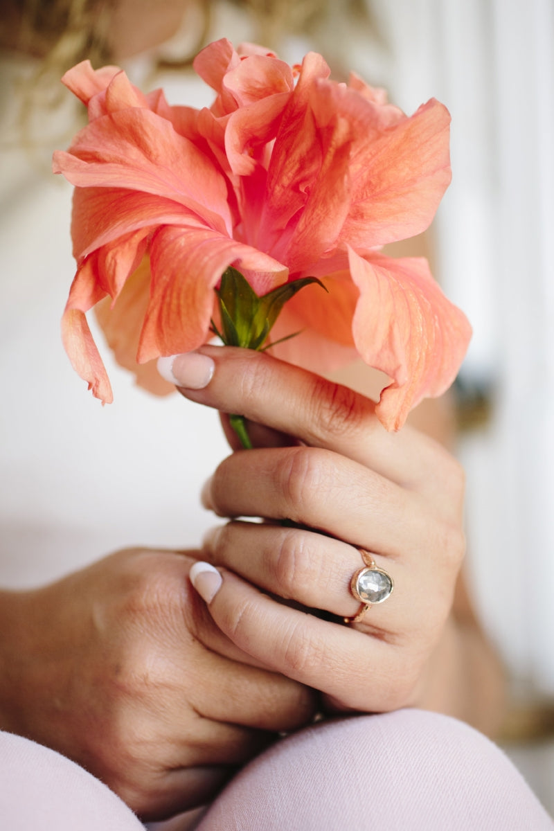 Willow | Oval Gray Rose Cut Diamond 14k Rose Gold Engagement Ring - Melissa Tyson Designs