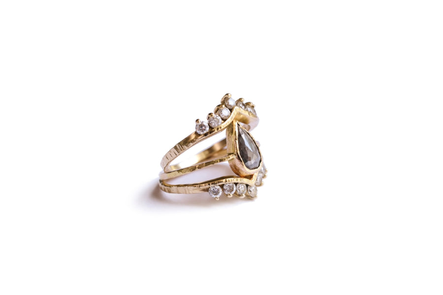 Amira | Gray Pear Diamond & White Diamond Stacking Engagement Ring Set - Melissa Tyson Designs