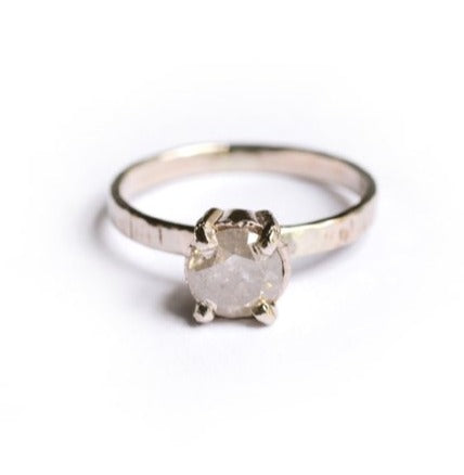 Glistening Snow | Gray Diamond 14k White Gold Hammered Engagement Ring - Melissa Tyson Designs