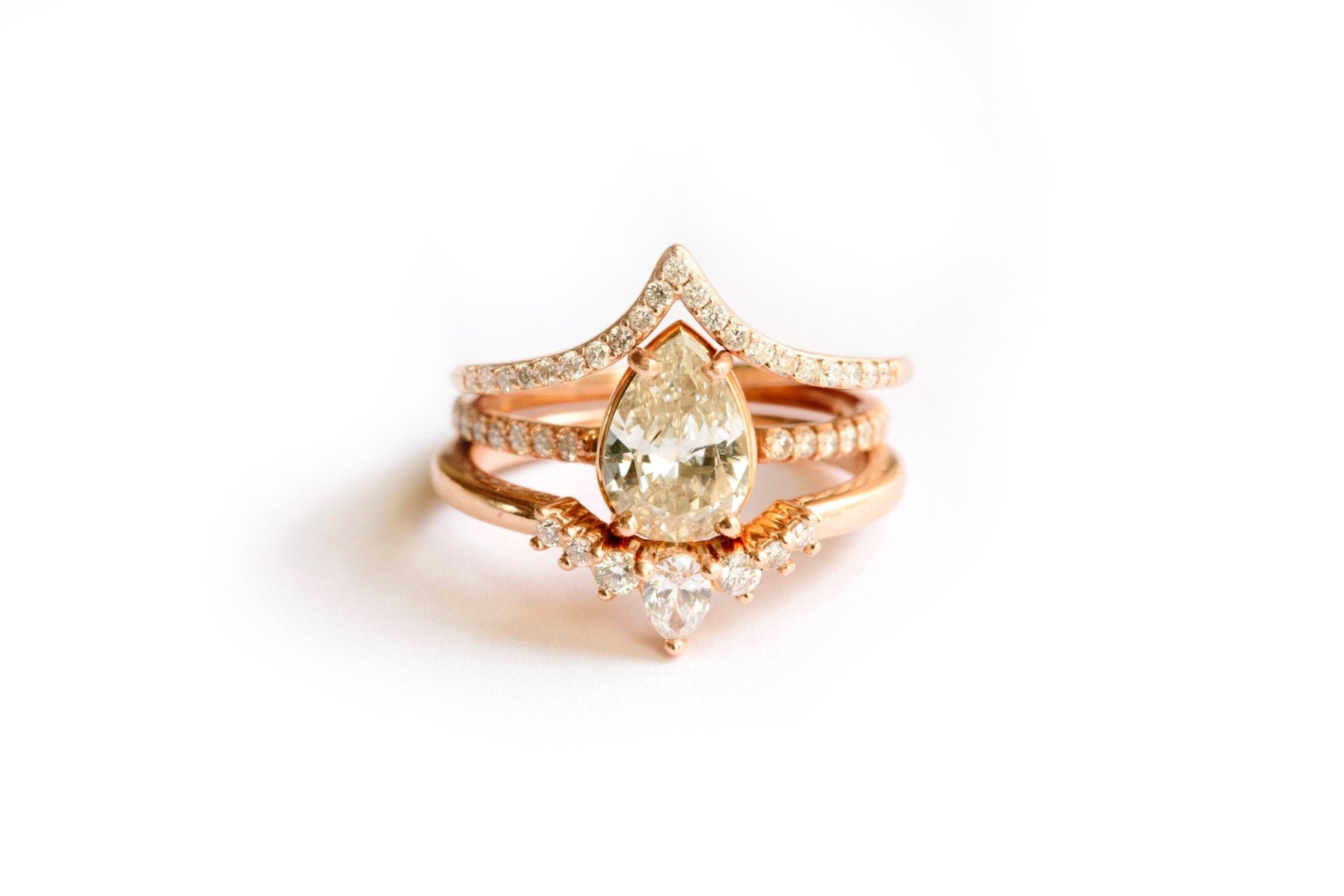 Deco Tiara Pear Diamond Curved Wedding Band - MTD
