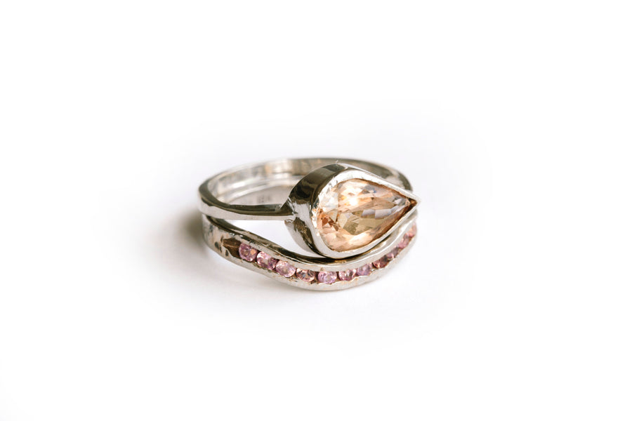 Pink Sunrise | Pink Pear Morganite Engagement Ring Set - Melissa Tyson Designs