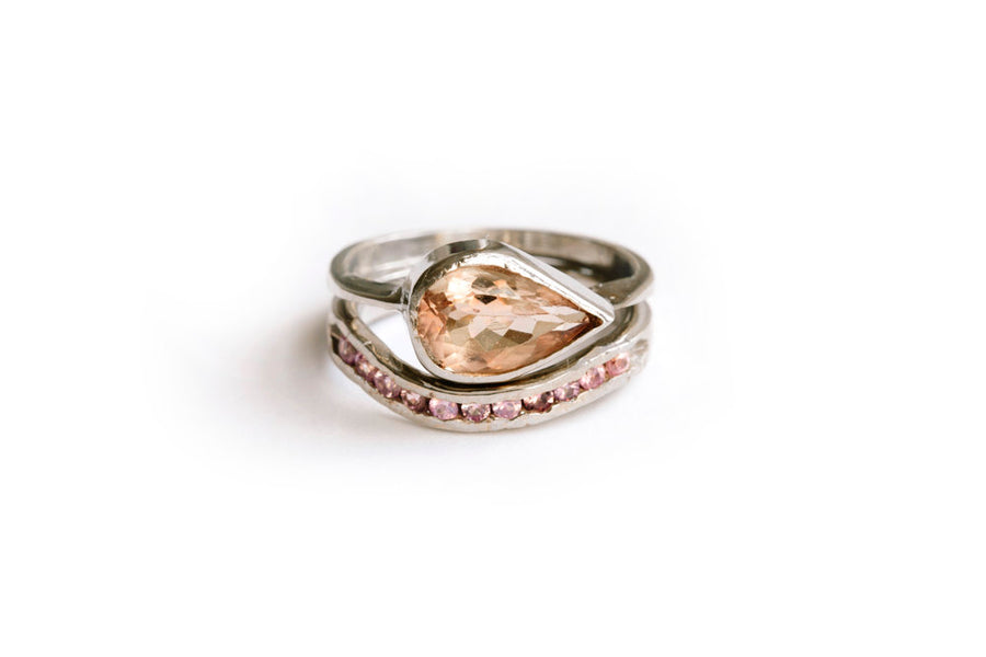 Pink Sunrise | Pink Pear Morganite Engagement Ring Set - Melissa Tyson Designs