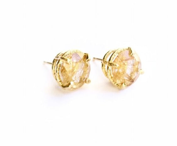 Wisp Stud Earrings | Rutilated Quartz Hammered 14k Gold Stud Earrings - Melissa Tyson Designs