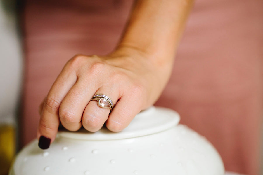 Pink Sunrise | Pink Pear Morganite Engagement Ring Set - Melissa Tyson Designs