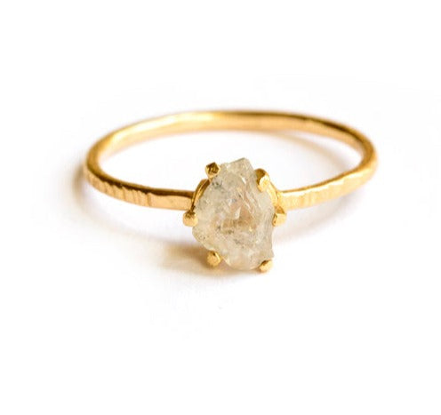 Raw Salt and Pepper Diamond Hammered 14k Gold Engagement Ring - Melissa Tyson Designs