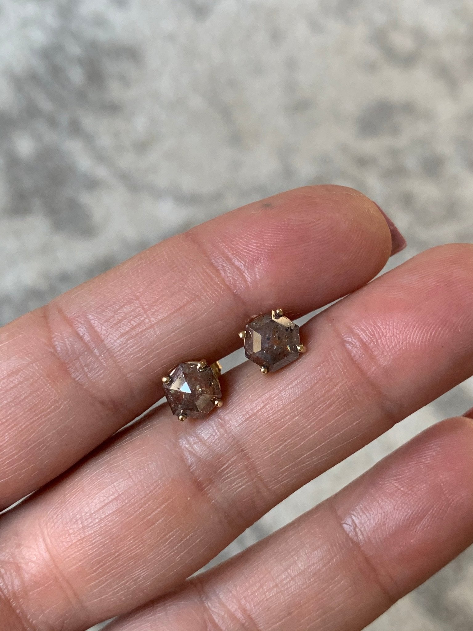 Red Hexagon Diamond Stud Earrings - MTD