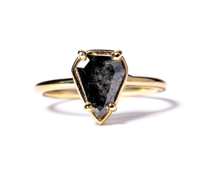 Scarlett | 1.1ct Shield Cut Salt and Pepper Diamond Engagement Ring 14k Yellow Gold - MTD