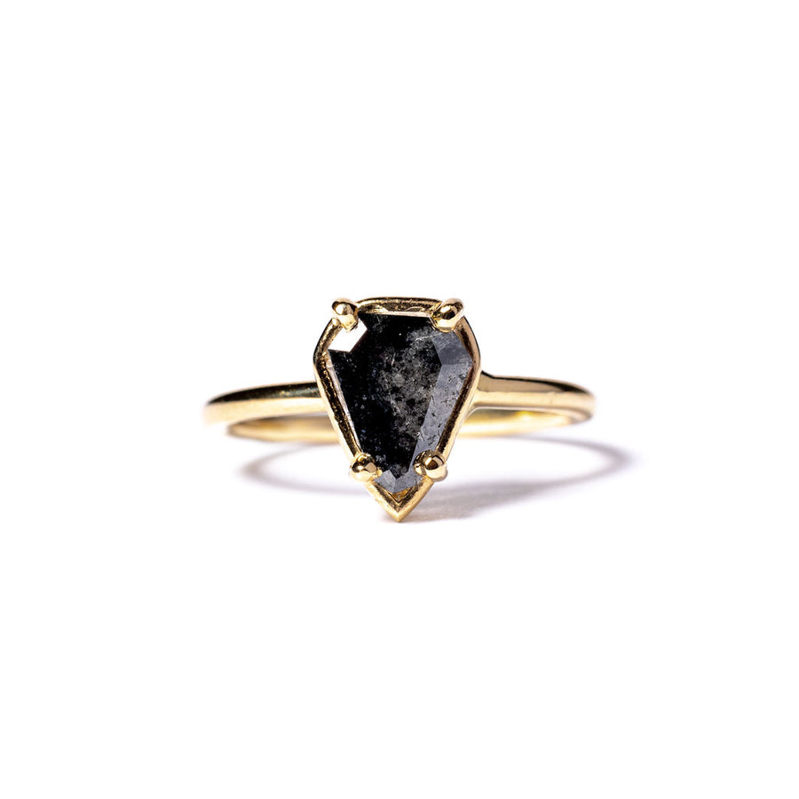 Scarlett | 1.1ct Shield Cut Salt and Pepper Diamond Engagement Ring 14k Yellow Gold - MTD