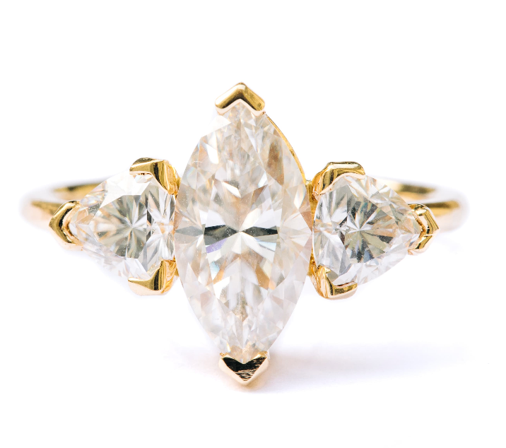 Marquise Three Stone Ring | Trillion Stone Gold Ring | MTD