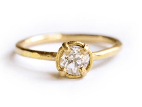 Elizabeth | Old Mine Cut Diamond Engagement Ring Hammered 14k Recycled Gold - MTD