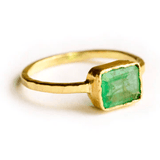 Emerald Morning | Emerald Engagement Ring Hammered 18k Gold - MTD