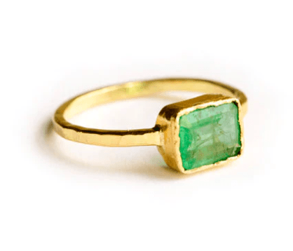 Emerald Morning | Emerald Engagement Ring Hammered 18k Gold - MTD