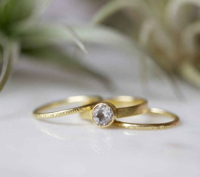 Brush Strokes | 18k Brushed Gold Solitare Engagement Ring Set - Melissa Tyson Designs