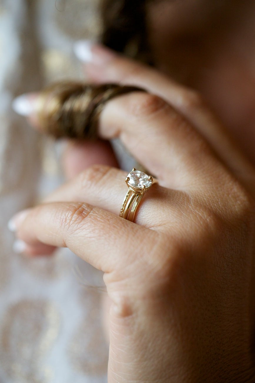 Venus Oval Diamond Thin Band Engagement Ring Stacking Set 14k