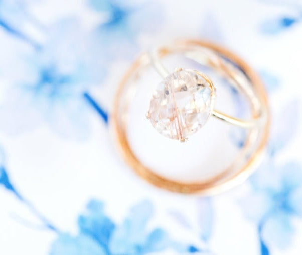 Whispering Winds | Rutilated Quartz Oval Engagement Ring and Wedding Band Set - Melissa Tyson Designs