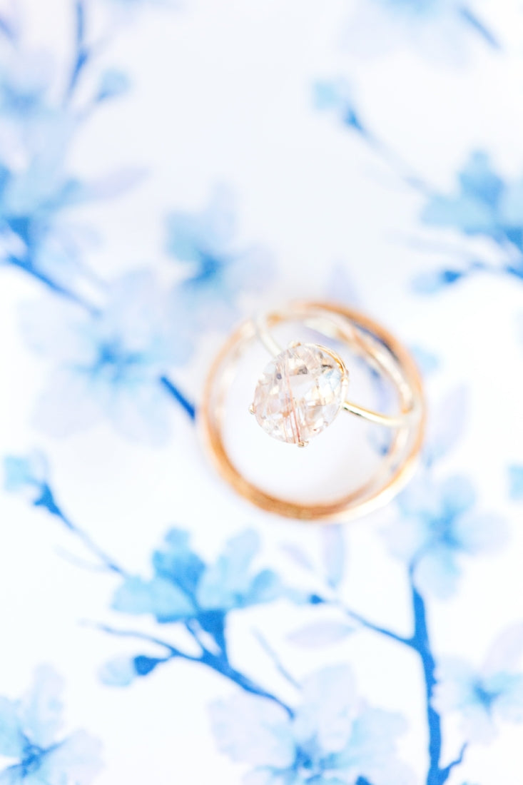 Whispering Winds | Rutilated Quartz Oval Engagement Ring and Wedding Band Set - Melissa Tyson Designs