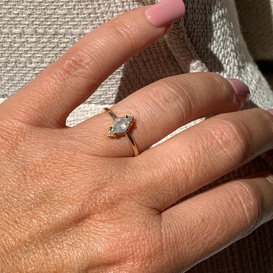 Flying | Kite Diamond Rose Cut Light Gray Icy Engagement Ring - MTD