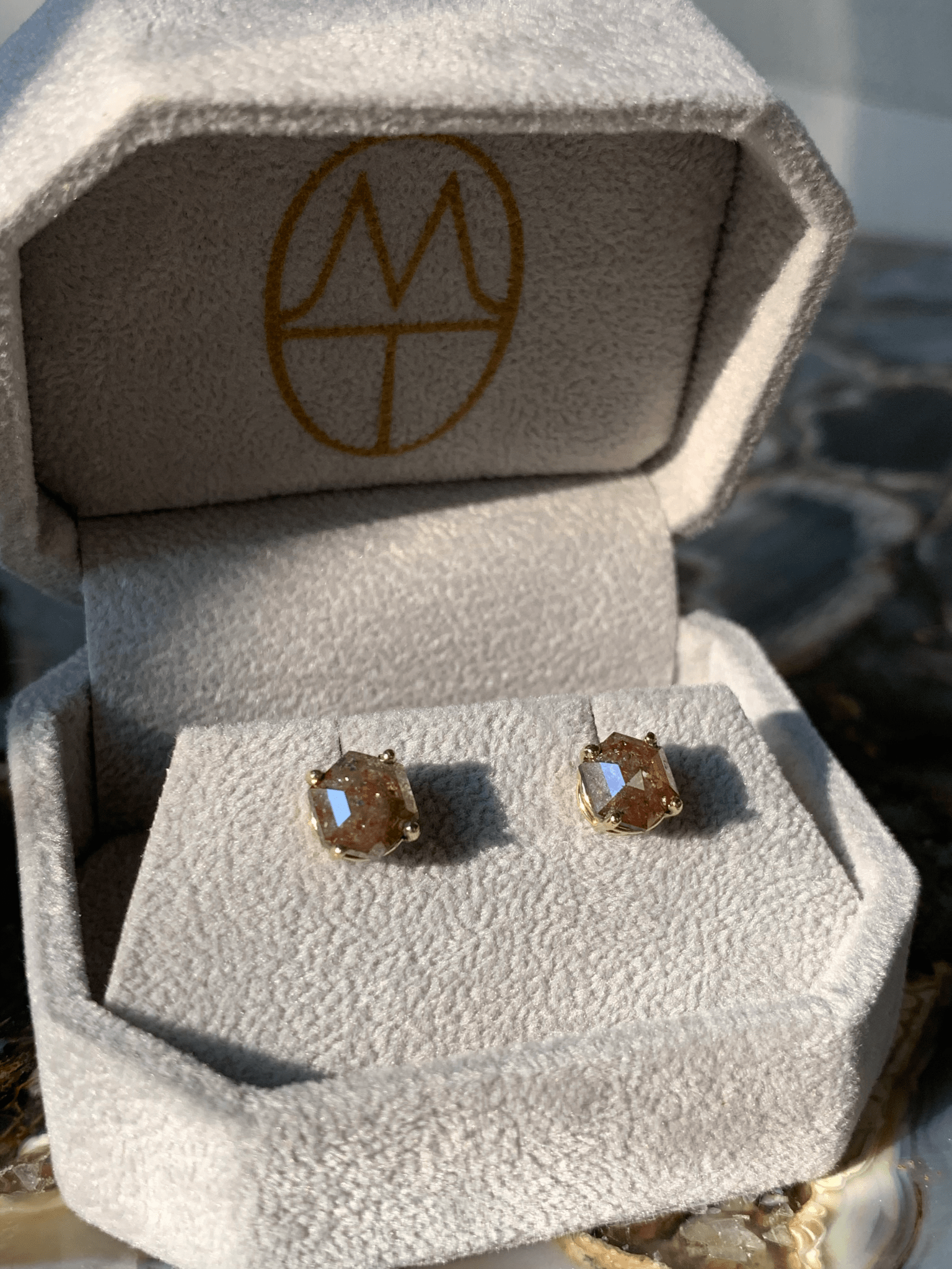 Red Hexagon Diamond Stud Earrings - MTD