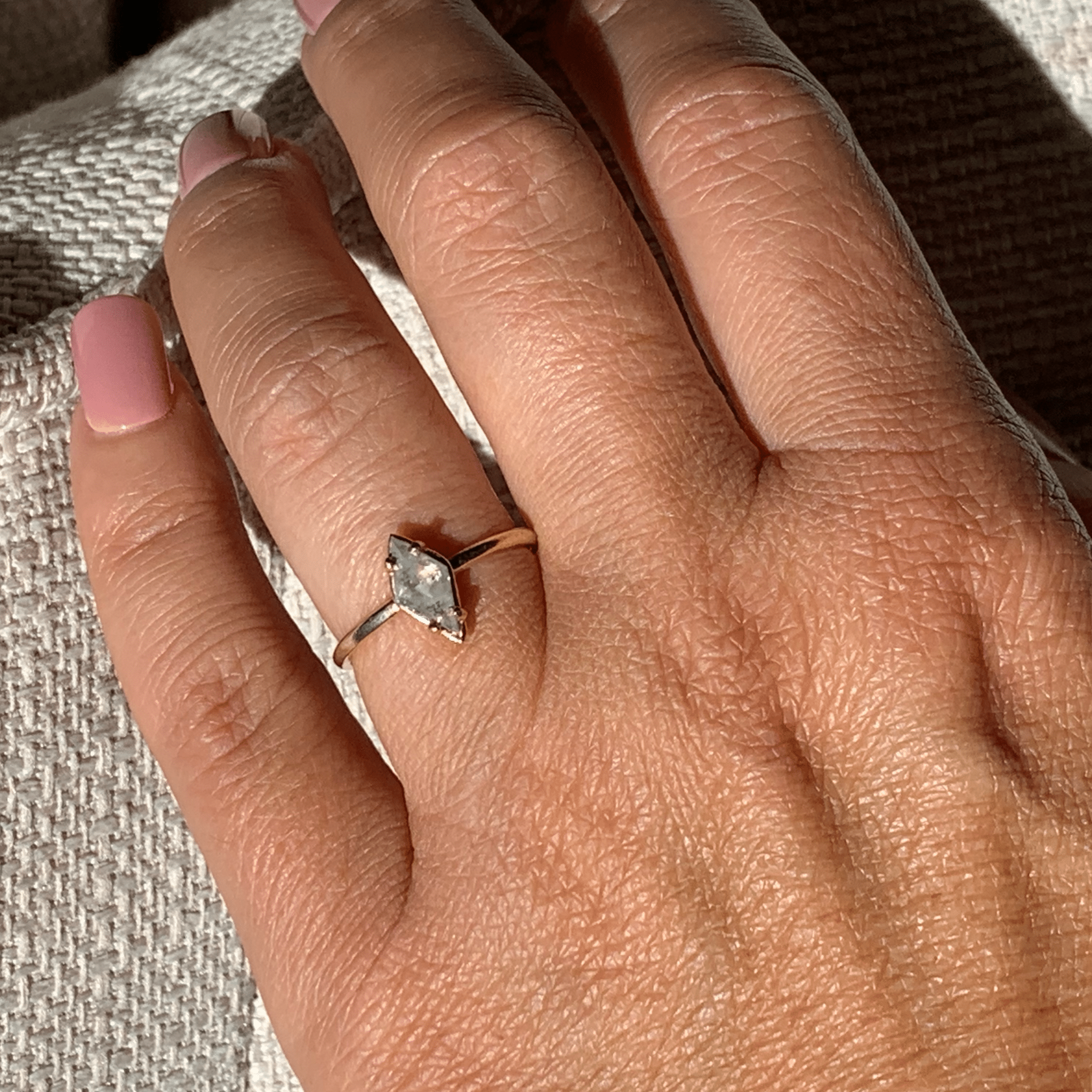 Flying | Kite Diamond Rose Cut Light Gray Icy Engagement Ring - MTD