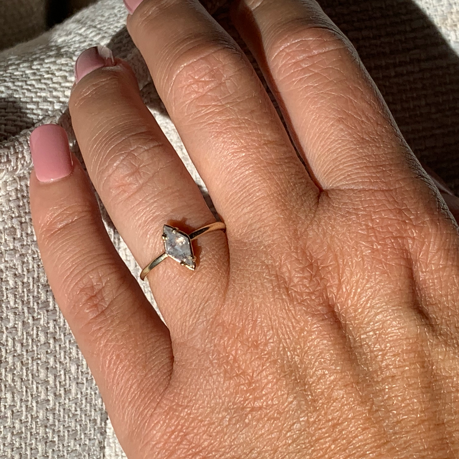 Flying | Kite Diamond Rose Cut Light Gray Icy Engagement Ring - MTD