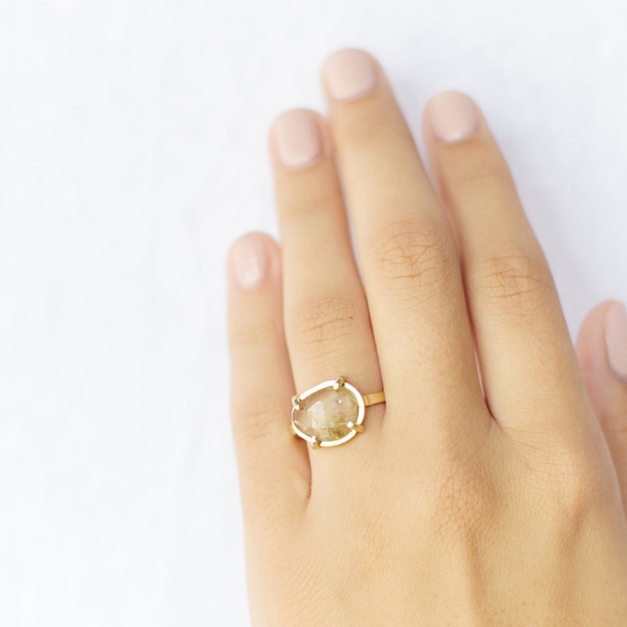 Wisp in Prongs | Rudilated Quartz Engagement Ring - Melissa Tyson Designs
