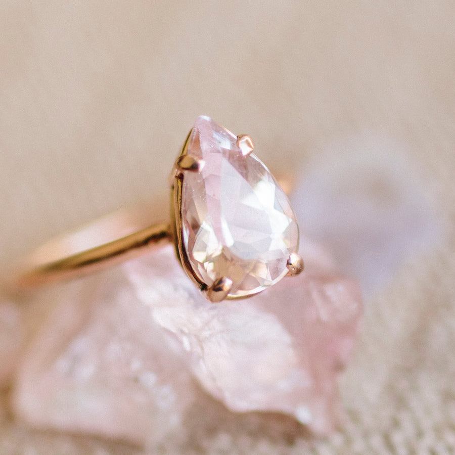 Pretty in Pink | Pear Pink Morganite Engagement Ring in 14k Rose Gold - Melissa Tyson Designs