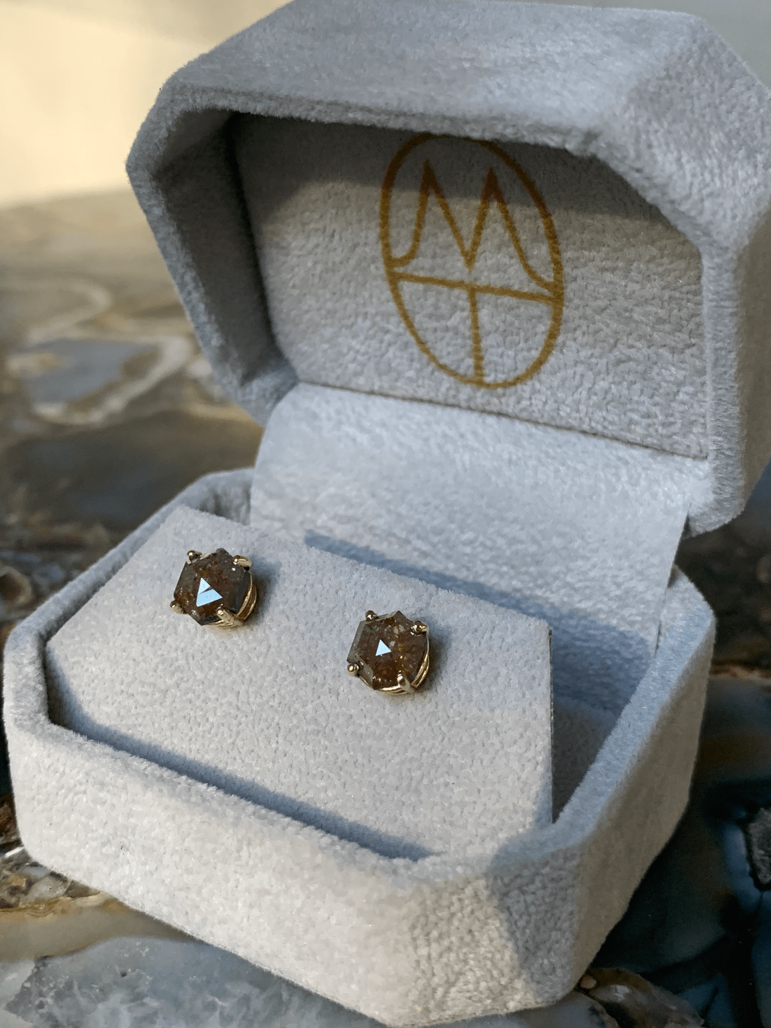 Red Hexagon Diamond Stud Earrings - MTD