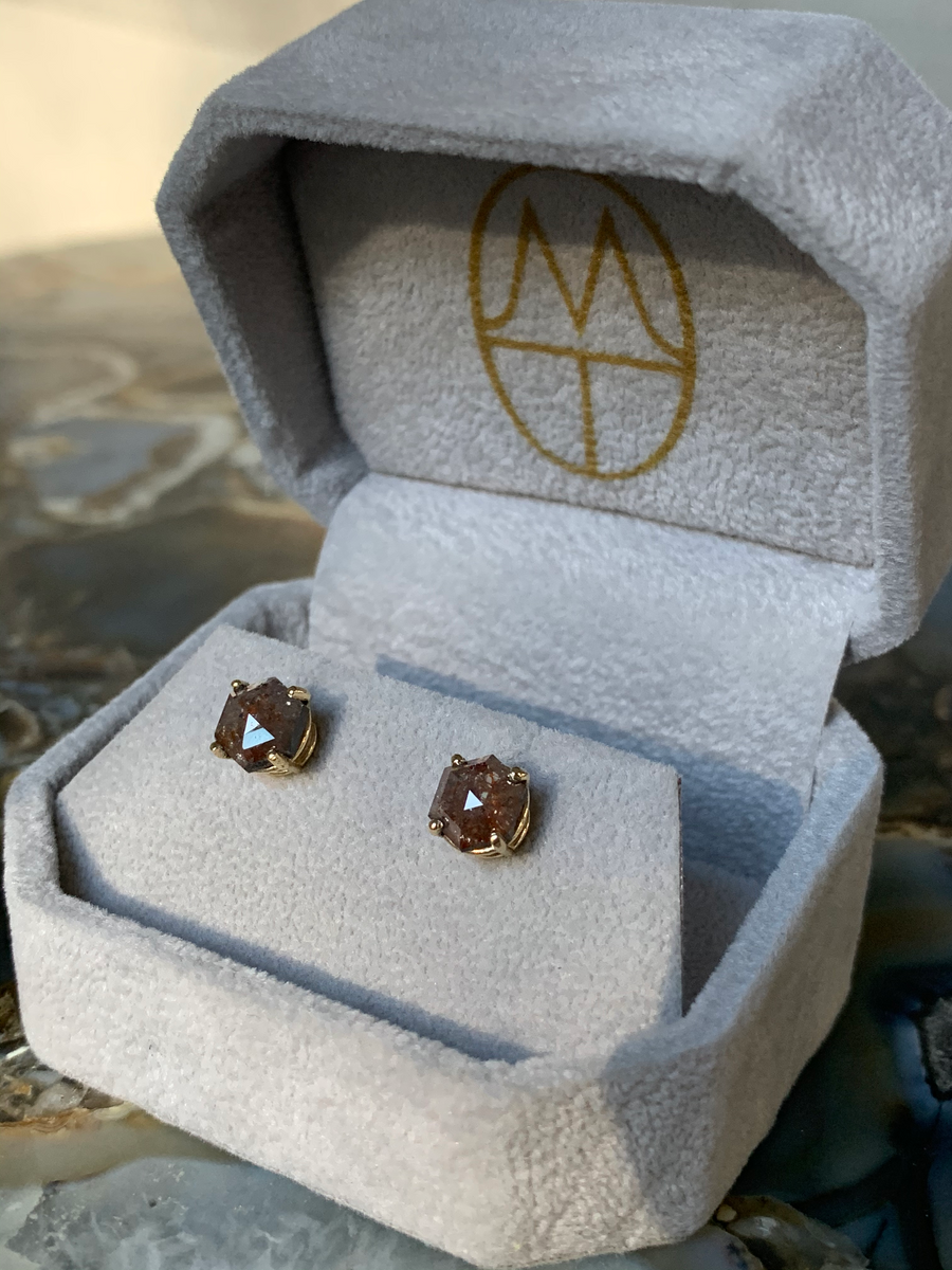Red Hexagon Diamond Stud Earrings - MTD