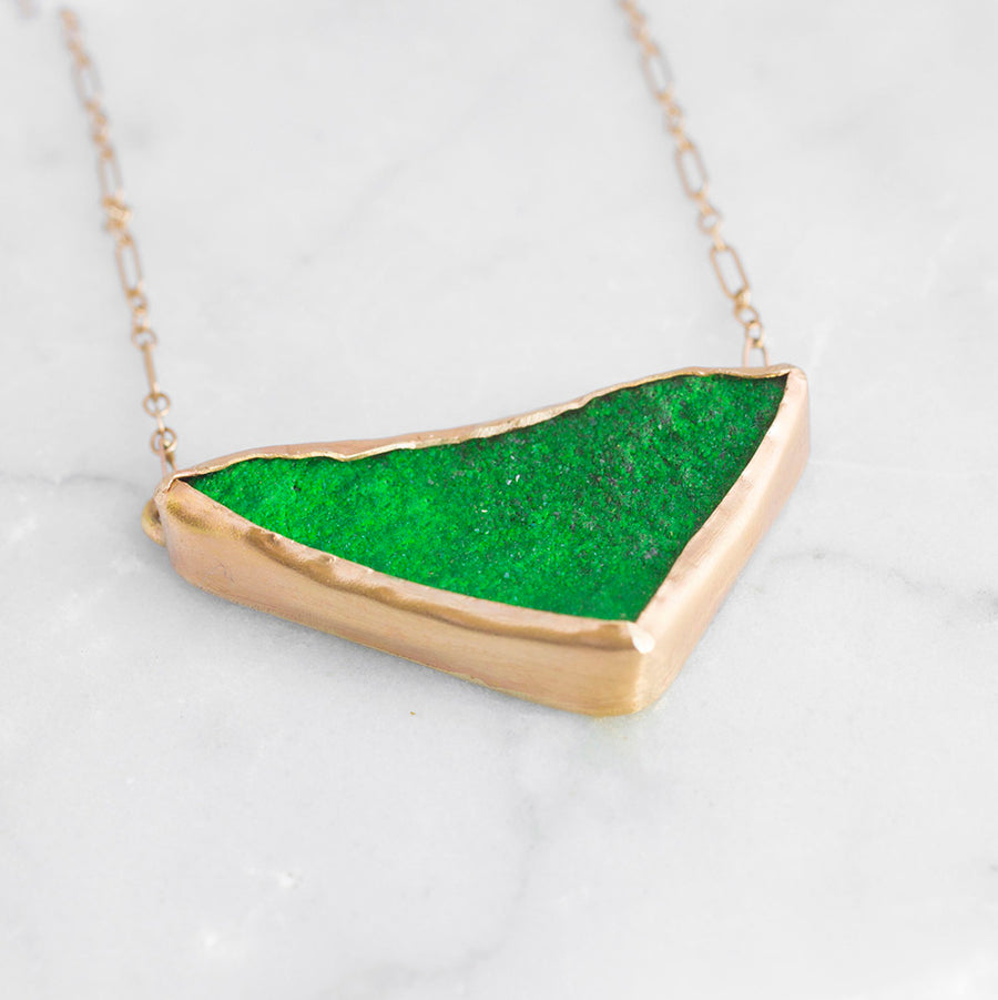 Meadow | Green Urivite Garnet Druzy 14k Gold Hammered Necklace - Melissa Tyson Designs