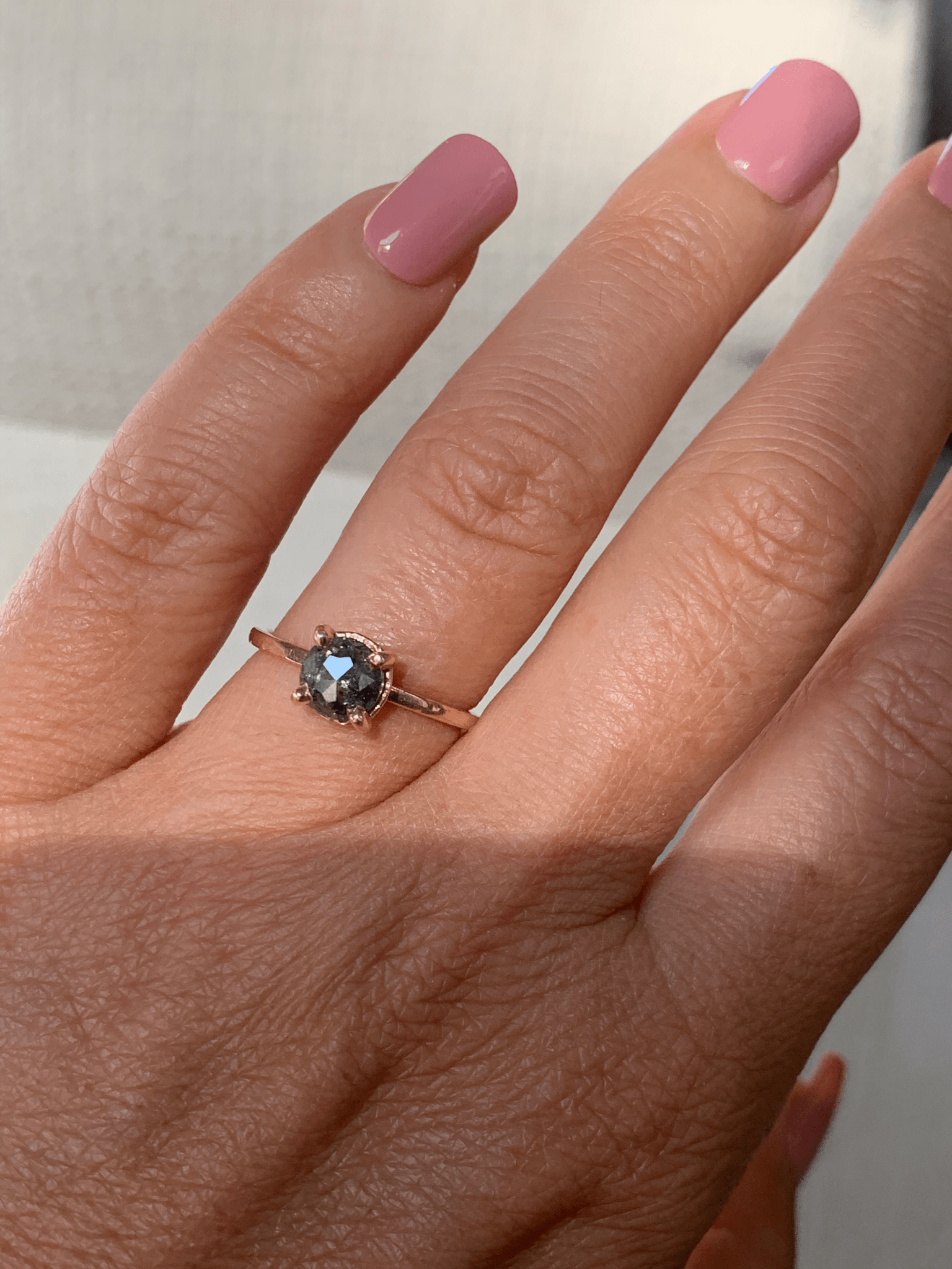 Emily | Dark Gray Salt and Pepper Diamond Engagement Ring Hammered Gold - MTD