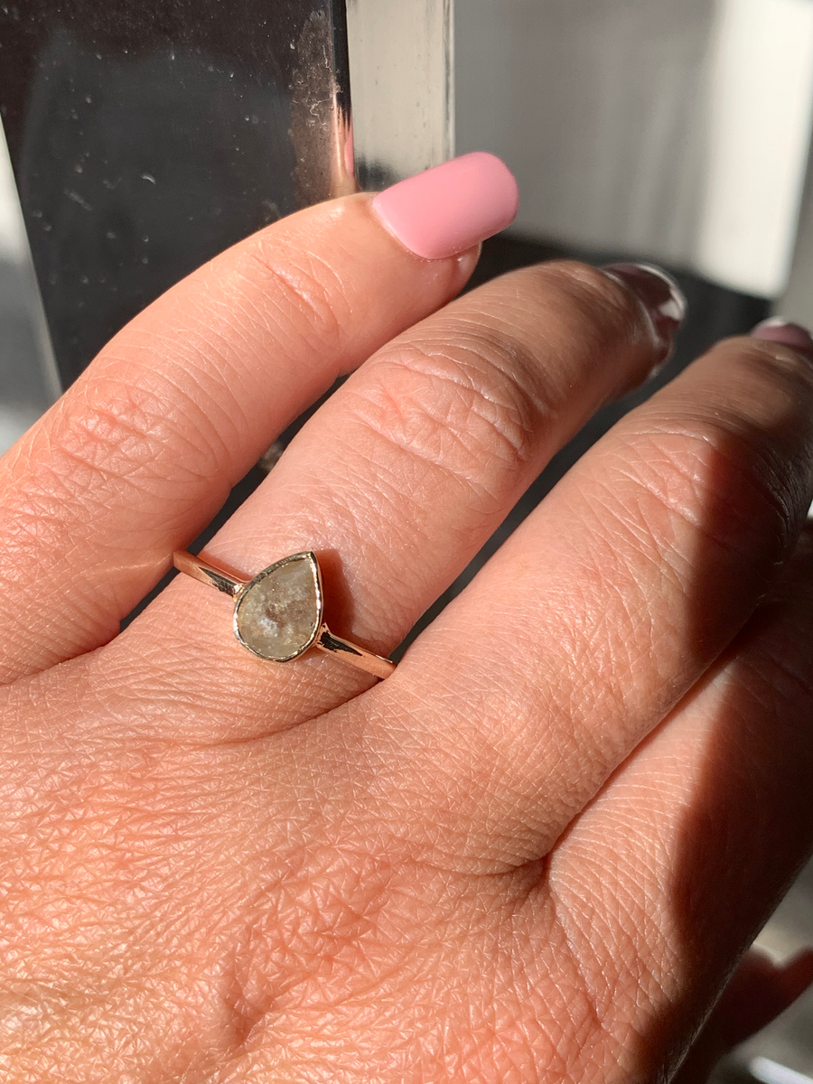 Heidi | Champagne Pear Rose Cut Diamond Bezel Set Smooth Round Band - MTD